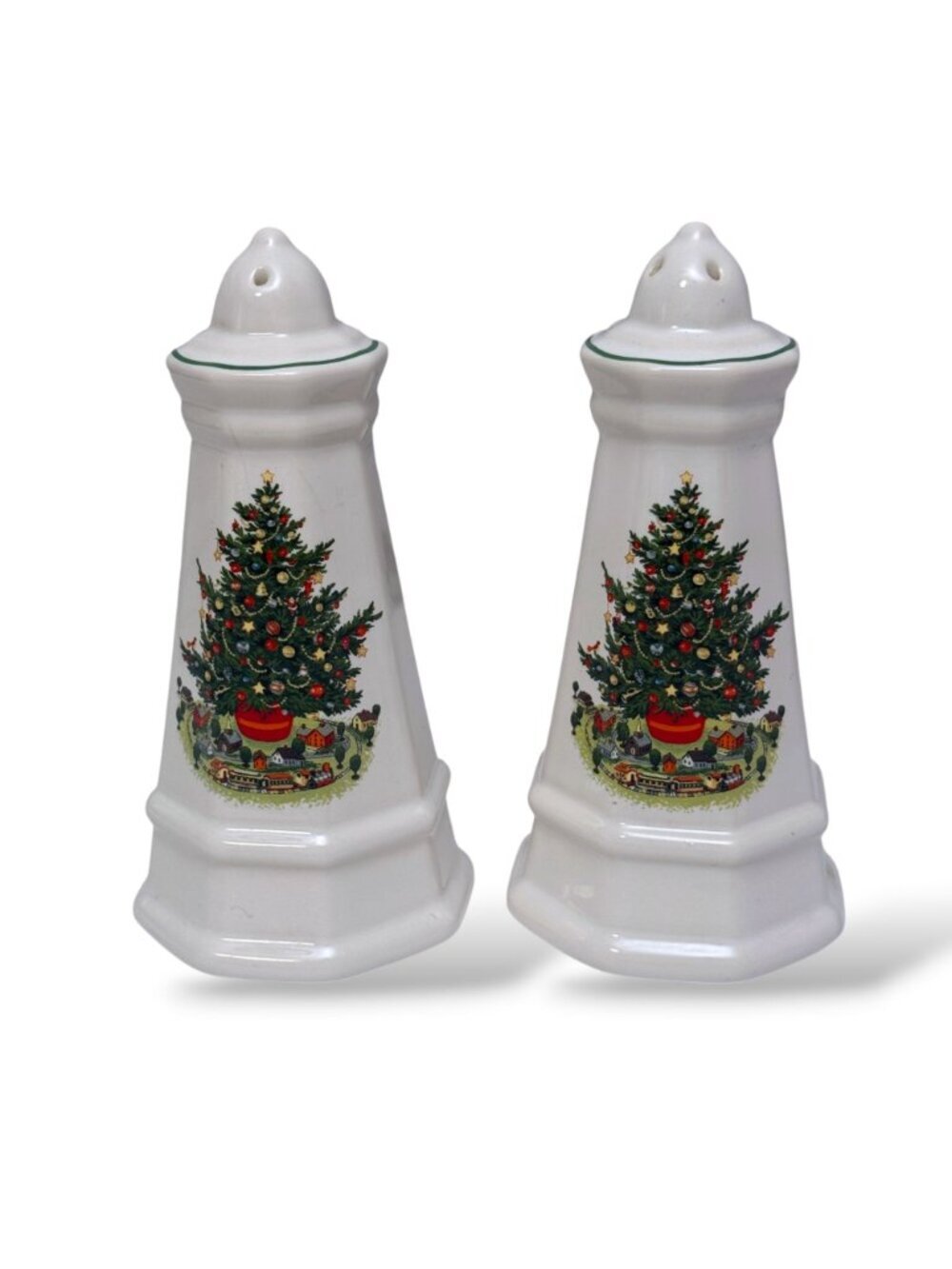 Pfaltzgraff Christmas Heritage Large Salt Pepper Shakers Holiday Tree Ceramic